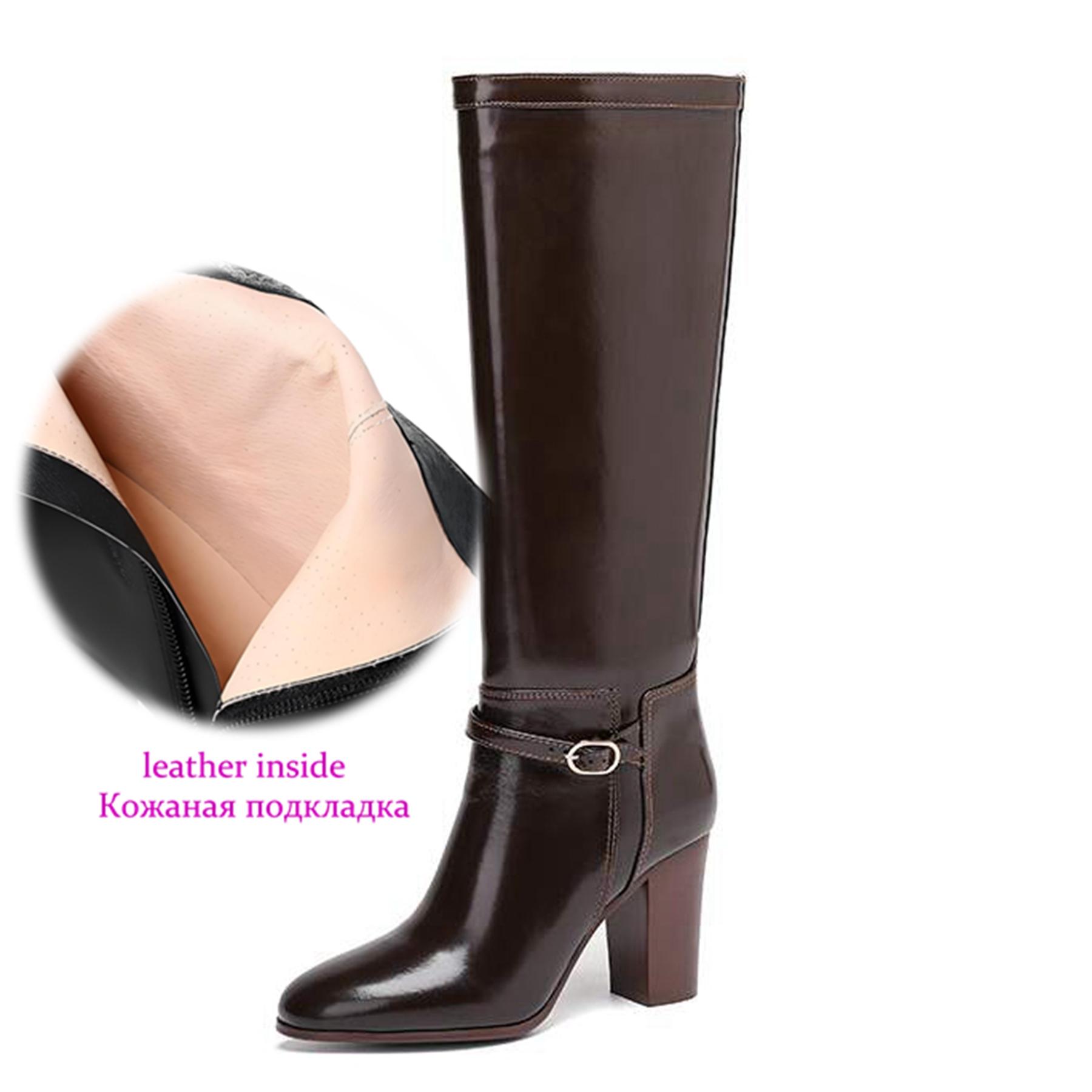 

Krazing Pot Cow Split Skin Round Toe thick high Heels Knight Boots Size 46 Size 45 Slip on Plus Size Women Metal Buckle Thigh High Boots 34