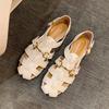 Leather Roman Sandals Women's Hollow 2025 Summer New Beach Shoes Woven Horse Buckle Retro One-word Buckle Cool Slippers