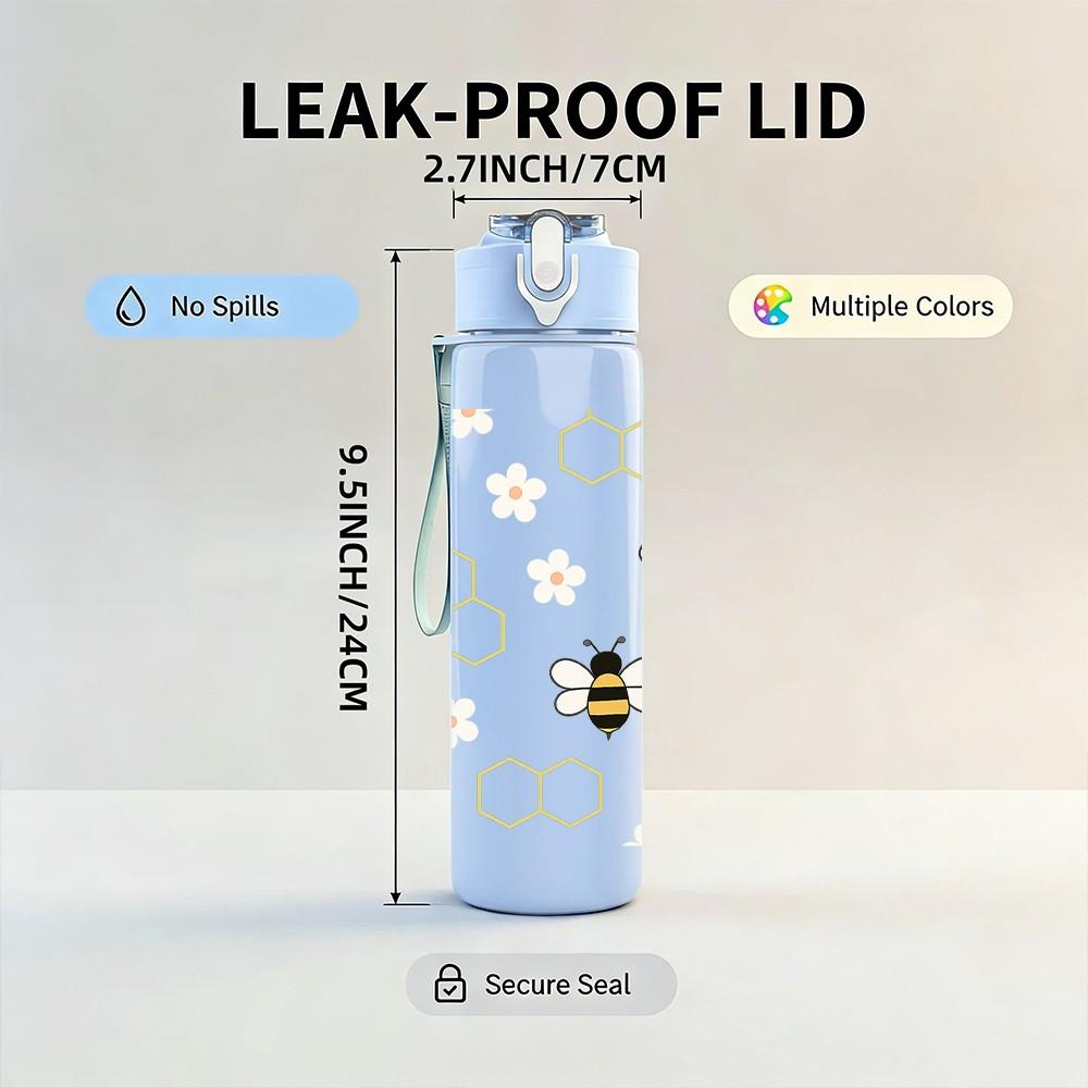 1PC Bee Honeycomb Repeat Pattern 750ml Color Plastic Sports Water Bottle Leakproof Flip Straw Lid Suitable for Sports Office Home Use