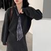 Elegant Autumn/Winter Two-Piece Set: Sweater Jacket & Half Skirt with Silk Scarf for Women.