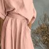 Set da 2 Pezzi Outfit Estivo da Donna Top Scollo a Barca Manica Corta Pantaloni Lunghi a Vita Alta Gamba Larga Oversize Set Tuta da Casa Colore Puro