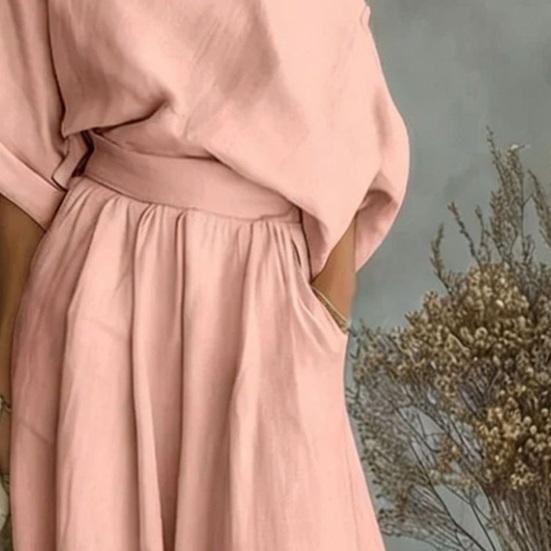 Set da 2 Pezzi Outfit Estivo da Donna Top Scollo a Barca Manica Corta Pantaloni Lunghi a Vita Alta Gamba Larga Oversize Set Tuta da Casa Colore Puro