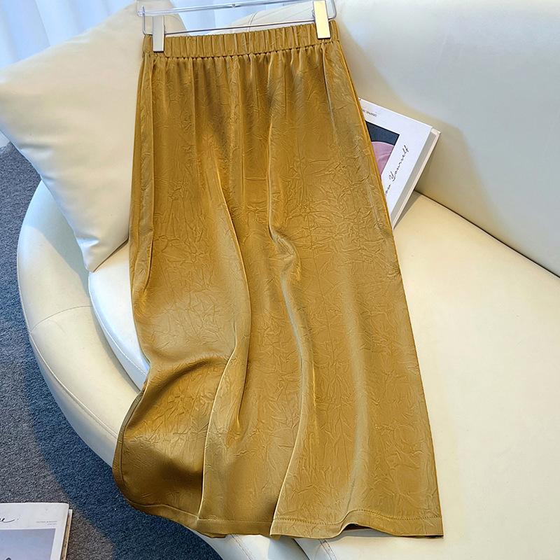 

2025 Золотистая Текстурированная Ацетатная Сатиновая А-силуэта Белая Миди-юбка для Женщин - Весна и Осень 27/M recommends 95-105 kg