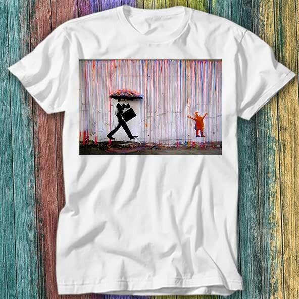 

Banksy Umbrella Rainbow Happy Girl Kids T Shirt Top Tee 406 Unisex T-Shirt XL