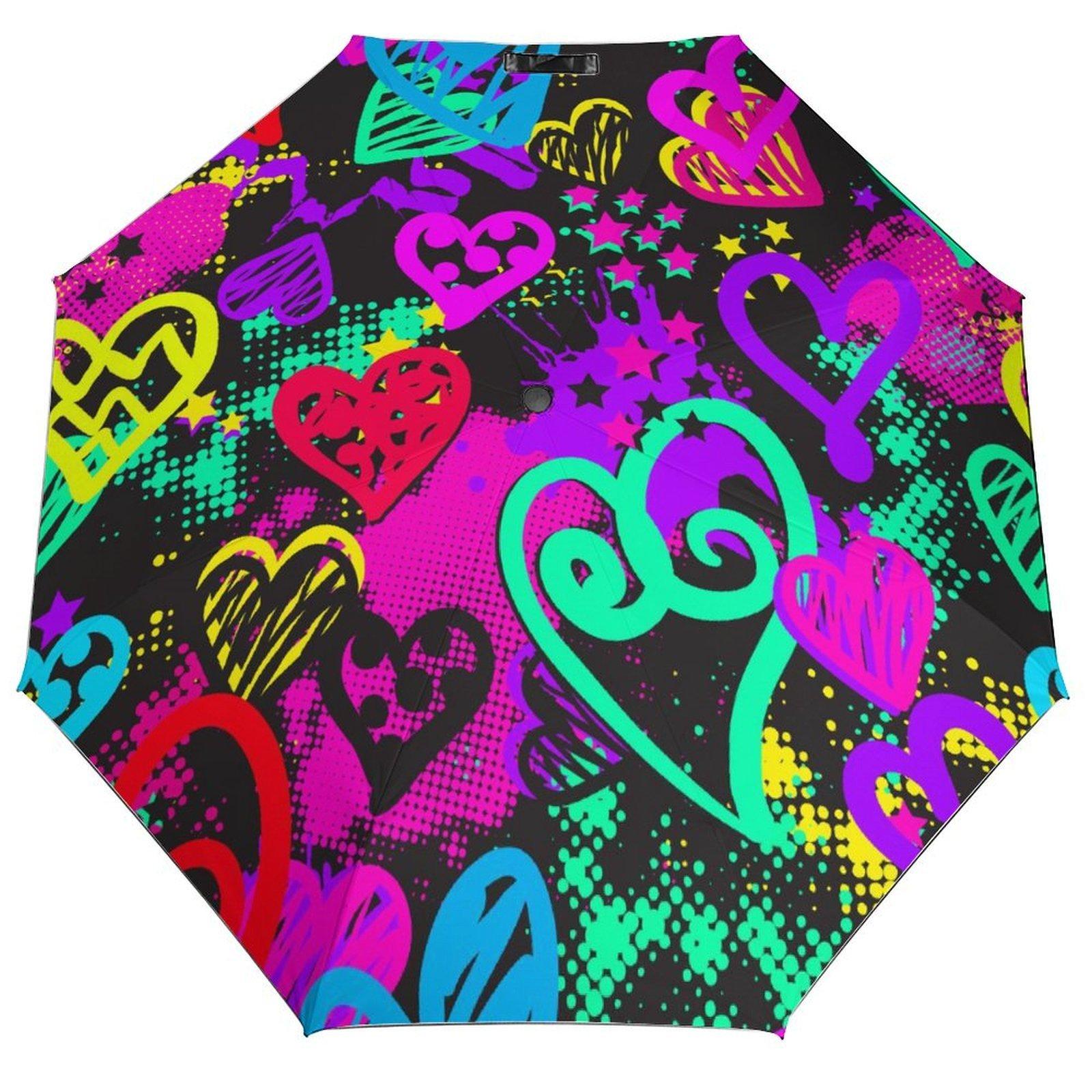 

1 шт. Автоматический зонт с УФ-блокирующим покрытием и гибкими спицами, предназначенный для путешествий на открытом воздухе, стиль граффити чёрный