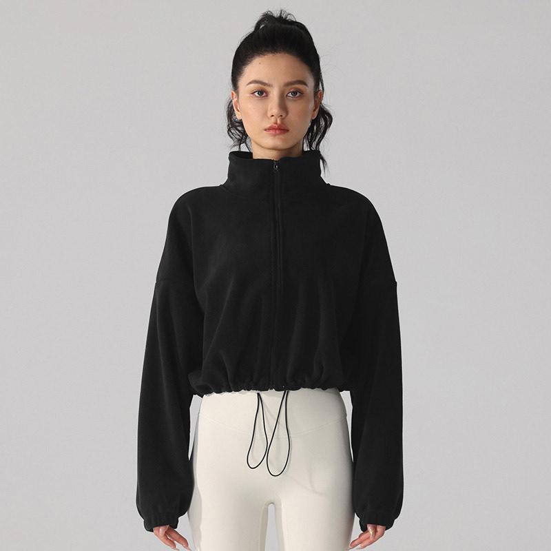 Women's Winter Full-zip Lambswool Sports Coat Stand-up Collar Loose Padded Warm Aubergine Tops