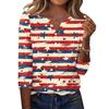Women's T Shirt Independence Day Print Button 3/4 Sleeve Daily Weekend Fashion Basic V- Neck Regular Top