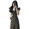 Summer 2024 Hepburn-Style Black Floral Slimming Long Dress for Women