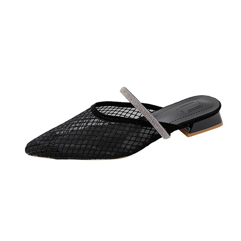 New Large-sized Front-padded Slip-on Low-heeled Net-covered Women's Shoes