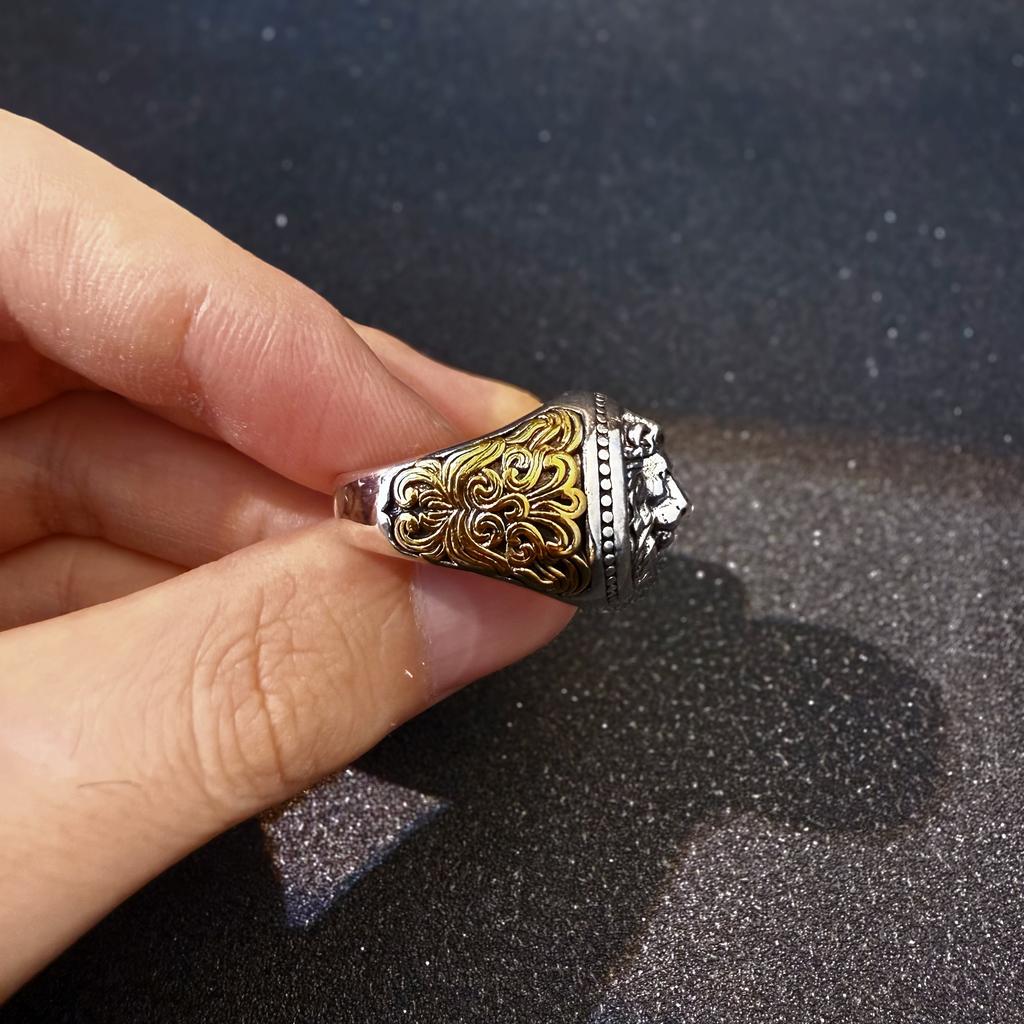 Retro Lion Golden Ivy Vine Adjustable Open Ring for Men Punk Gothic Edgy Copper Jewelry Bikers Accessories Male Charm Gift