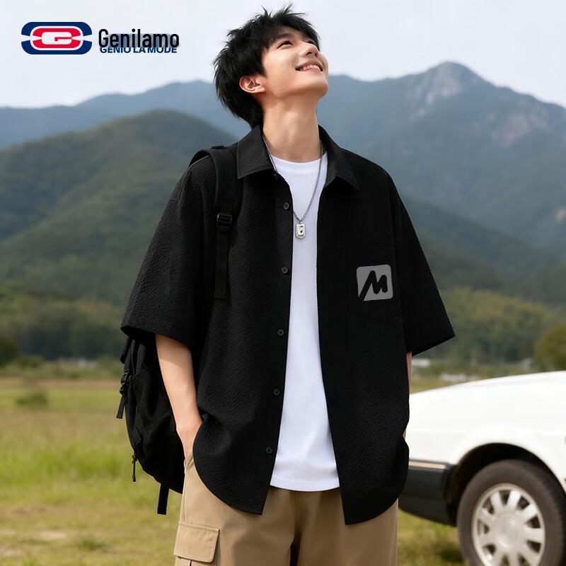 GENIOLAMODE Men s Three-Proof Casual Short Sleeve Shirt M