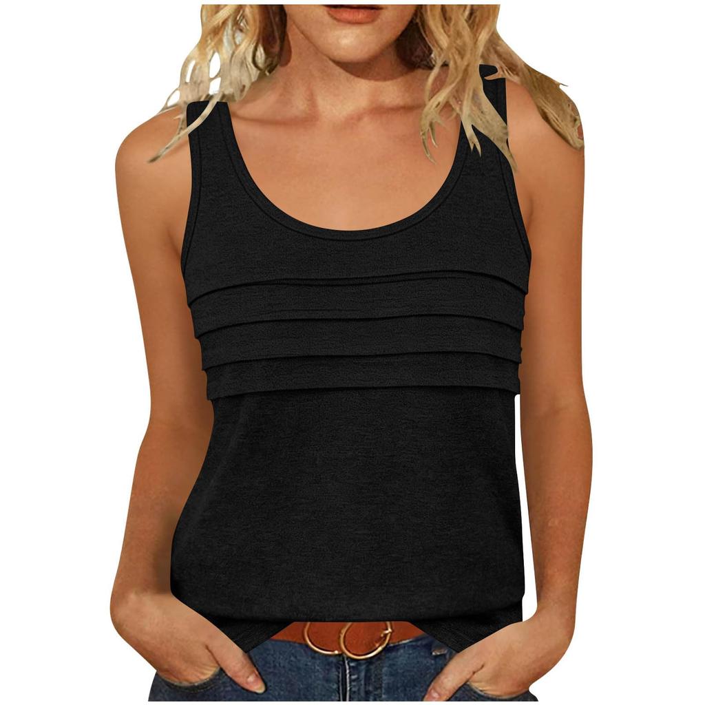 Women's Casual Tunic Tops To Wear With Leggings Sleeveless Summer Color Shirts Tanks Blouses