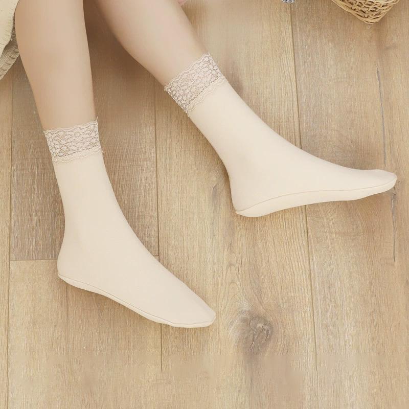 1Pair Lace Keep Warm Thicken Winter Socks Self-heating Fleece-lined Cotton Snow Socks