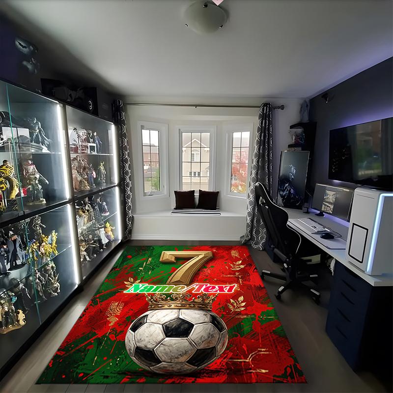 1PC Custom Name Soccer Legend Number Theme Floor Mat Ideal for Living Room, Game Rooms, Office, Bedroom,Floor Mat Playful Design