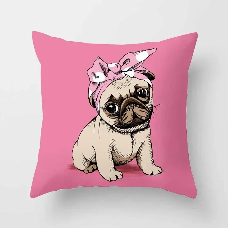Cute Pug Bulldog Sofa Decorative Cushion Covers Pillowcase For Living Room Personalized Polyester Pillow Case 45*45 Home Decor