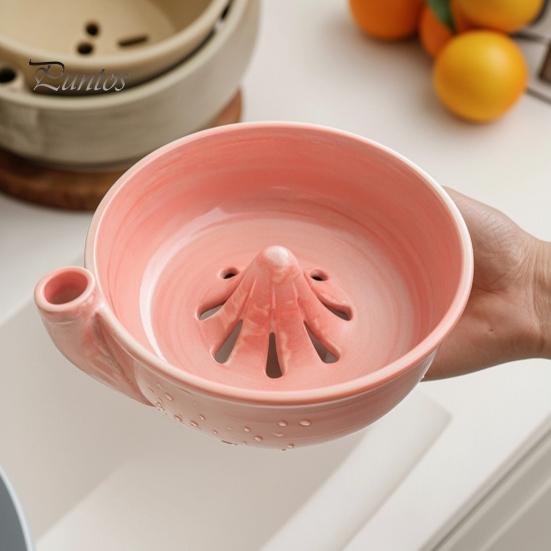 Ceramic Berry Holder with Drainage Self Spinning Washing Bowl, 360 Degree Vortex Cleaning And Flower Shaped Fruit Rinse Bowl Drain Spinner, Vegetable