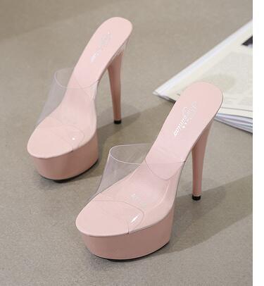 Damen Plateau Stiletto Mules, 15CM Peep Toe Römischer Stil Slip-On Partykleid Hausschuhe