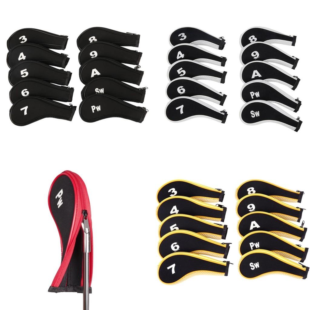 10 pièces Housse de tête de club de golf en fer multicolore avec fermeture éclair et long col