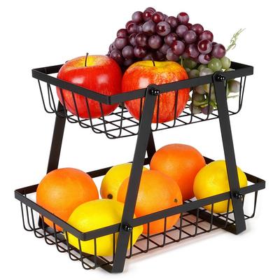 Basket for Fruit and Vegetables, Metal, Black, Two-tier, VILDE 229110