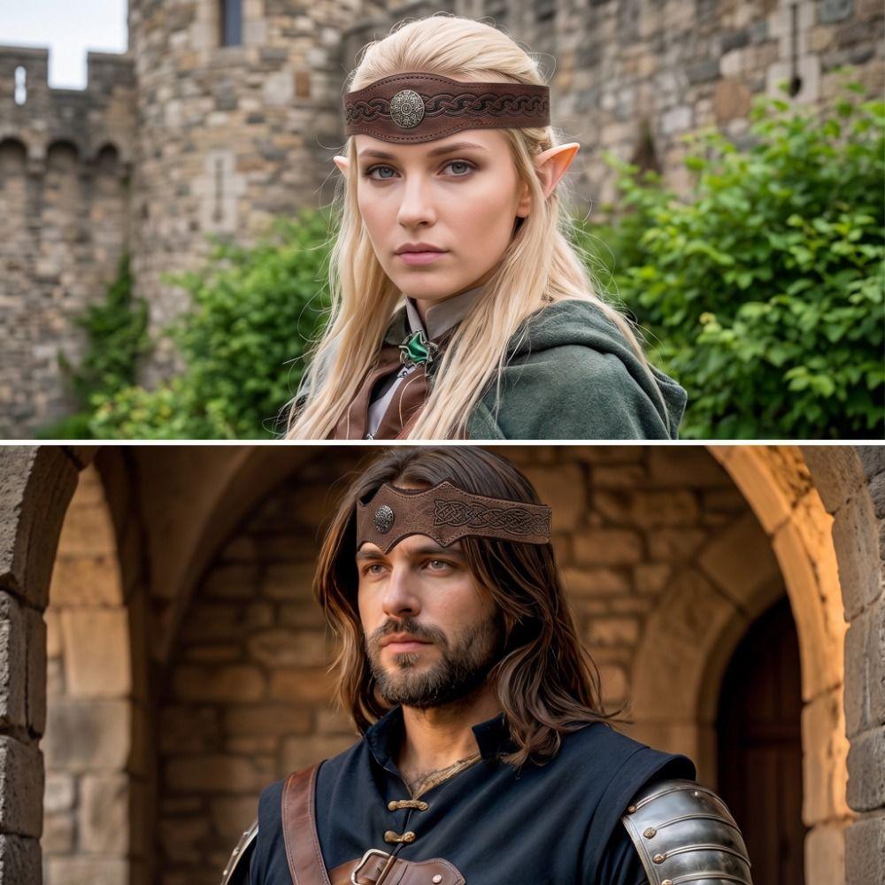 Embossed Pu Rivet Headband Medieval Style Halloween Cosplay Hairband Viking Head Ring Girl