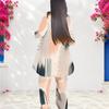 Women Plus Size Printed Round Neck Long Sleeve Layered Top Long Pants Two Piece Set