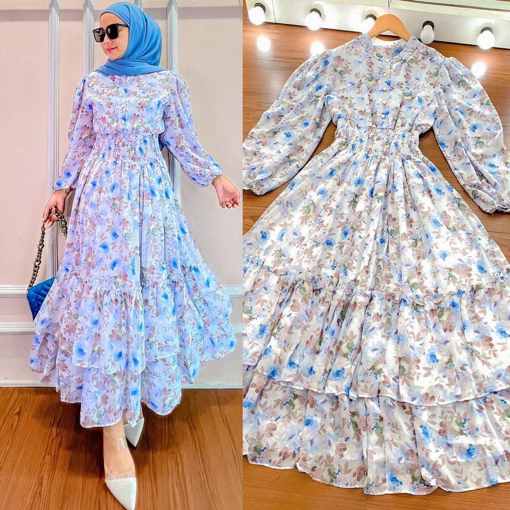M237# New Ruffle Print Muslim Dress - Middle East TK Indonesia