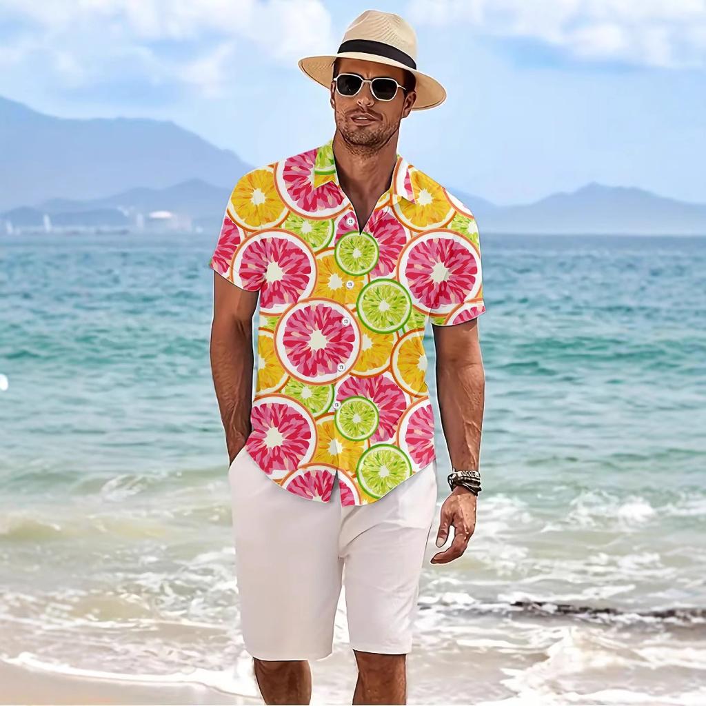 Summer Flower Shirt Men'S Beach Large Size Casual Hawaiian Vintage Digital Printing Short Sleeve Men'S Shirt