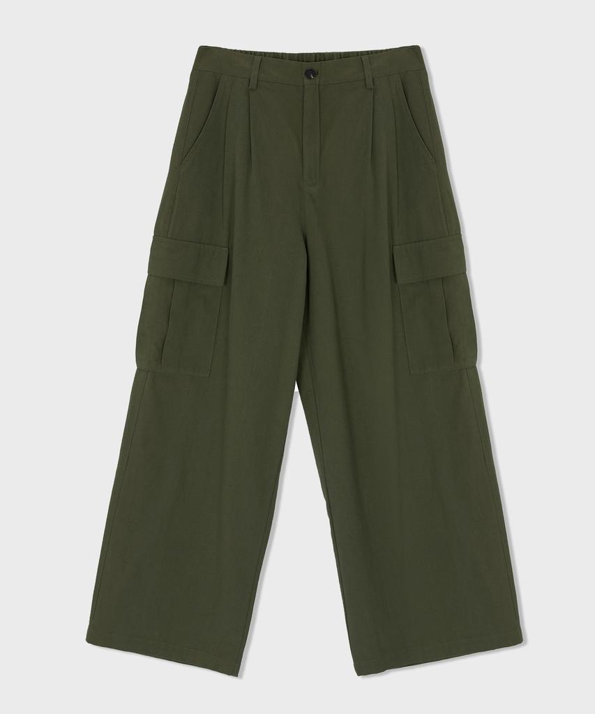 GLW Wide Big Pocket Elastic Waist Cargo Pants Khaki