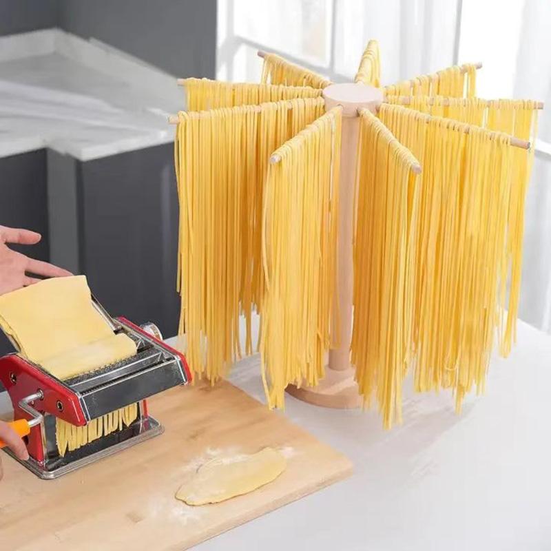 Wooden Pasta Drying Rack with 9 Bar Arms, Detachable Noodle Drying Stand for Kitchen, Portable Spaghetti Hanger