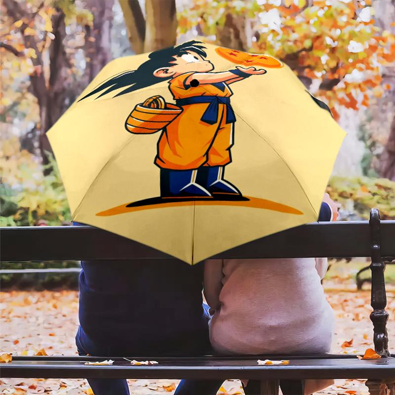 Cartoon Goku Pattern, Automatic Folding Umbrella, Portable and Foldable Design, 8 Ribs, a Christmas or Birthday Gift.