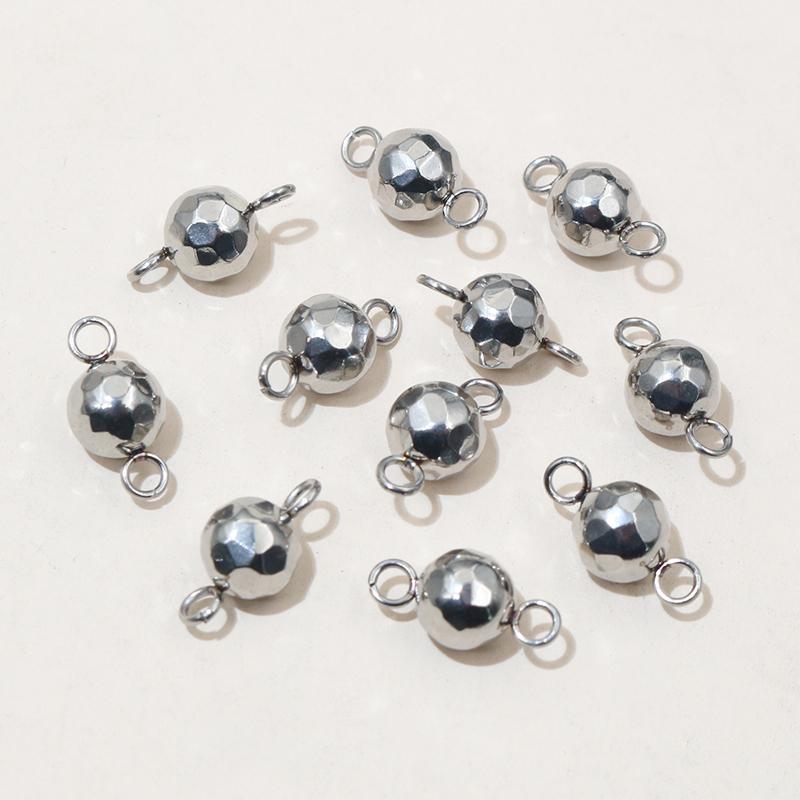 20pcs 4/5/6/8mm Double Loops Round Stainless Steel Bead Ball Charms Pendant Connector Earrings Necklace DIY Jewelry Accessories
