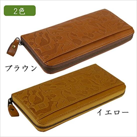 [Nomura Shuhei] Round zipper long wallet Cat 58202 Women's Yellow