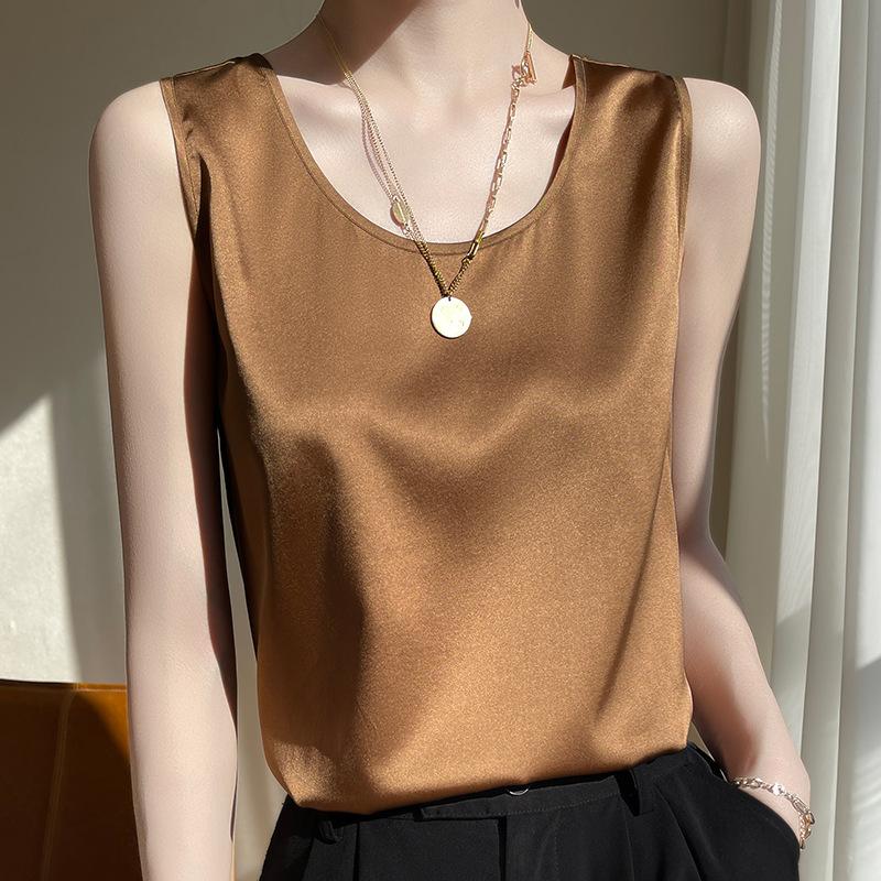 VEZFAA Women's Fashion Casual Summer Spring Solid Color Print Sleeveless Suspenders Blouses & Shirts