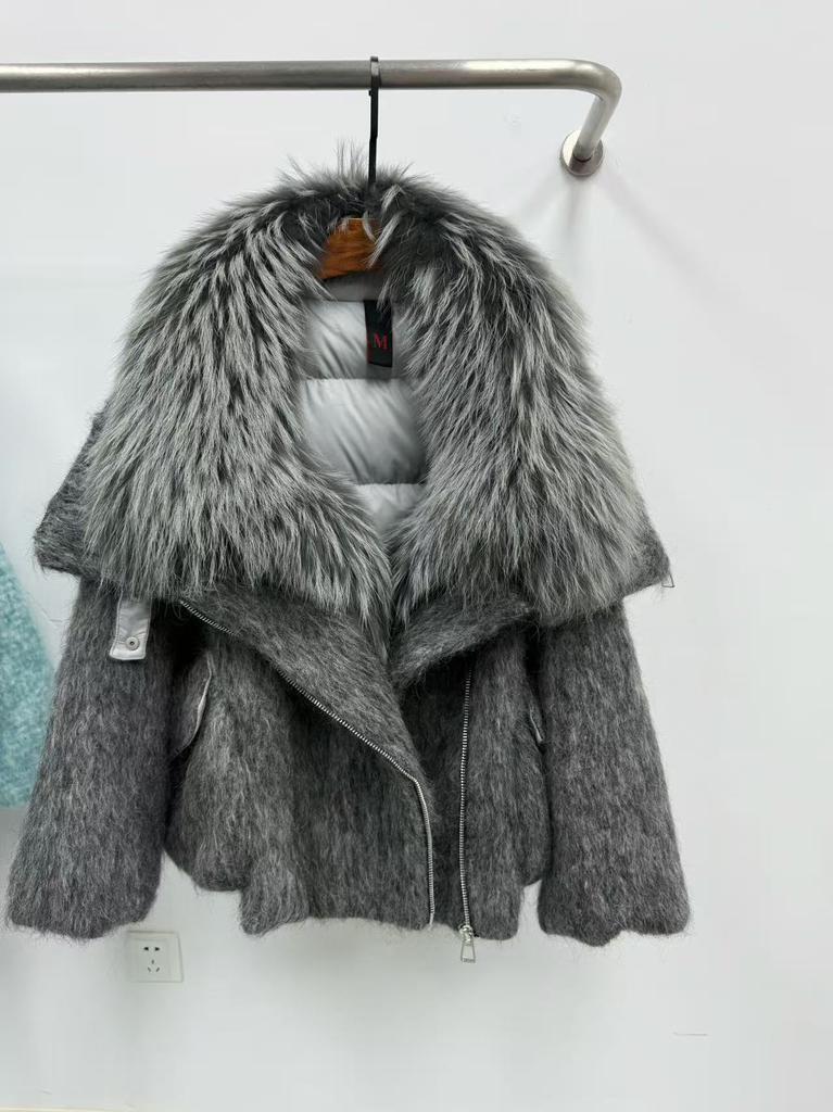 Winter explosion fox fur jacket big fur collar short thermal goose down jacket women