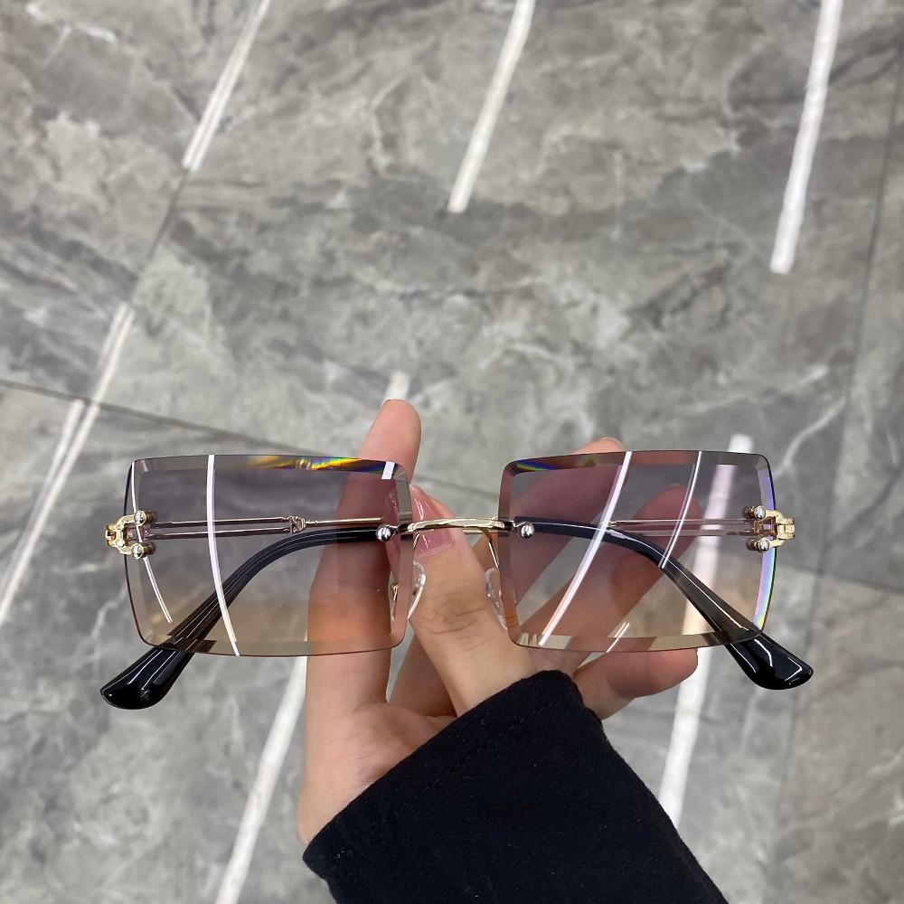 Bezramkowe Przycięte Kwadratowe Okulary Przeciwsłoneczne Modne Okulary Kobiety Europejski i Amerykański Trend Okulary