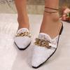 Baotou half slippers women's summer new mesh lace outer wear flat bottom metal chain one pedal cool slippers large size