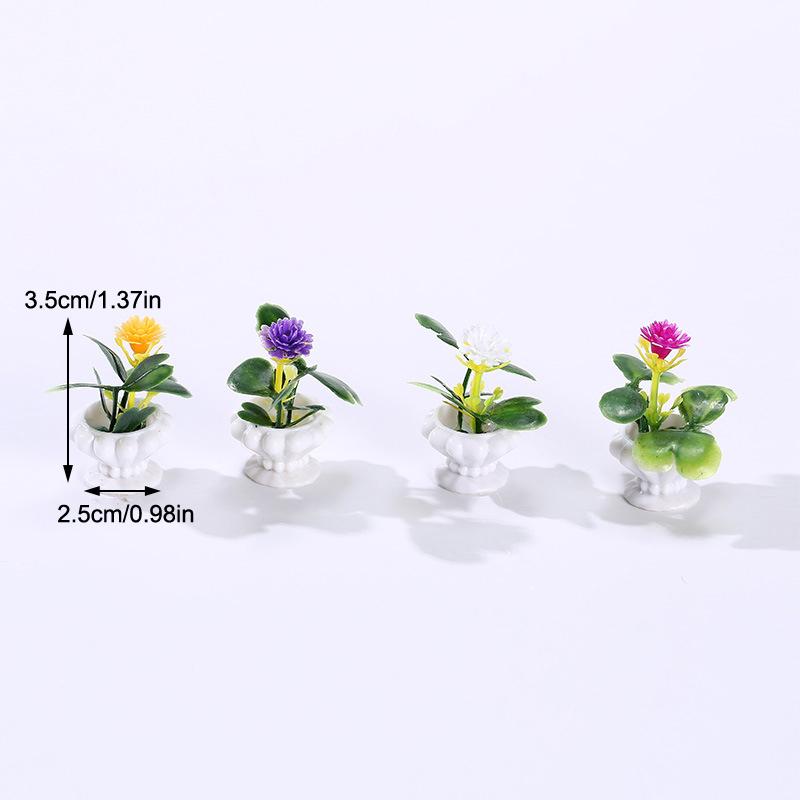 4Pcs Miniature Bonsai Plant Model Realistic Potted Plants For Dollhouse Decoration Micro Landscape Props For Mini House