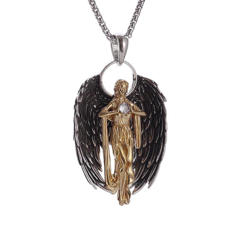 Classic Punk Mechanical Angel Warrior Pendant Necklace Men\\\\'s High Quality Metal Rock Biker Jewelry