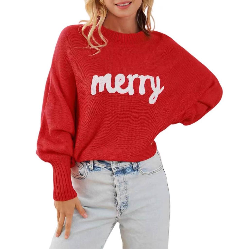 Autumn and winter new letter loose Christmas round neck pullover sweater comfortable pullover knitted sweater