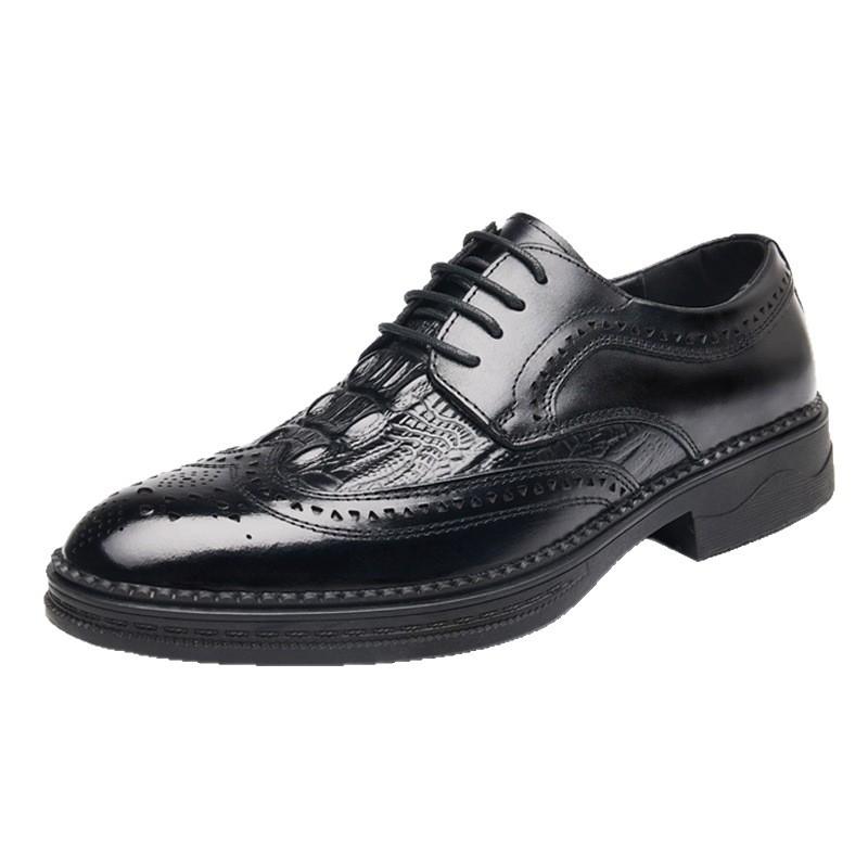 New Cowhide Men's Business Dress Leather Shoes British Casual Black Brock Trendy Shoes