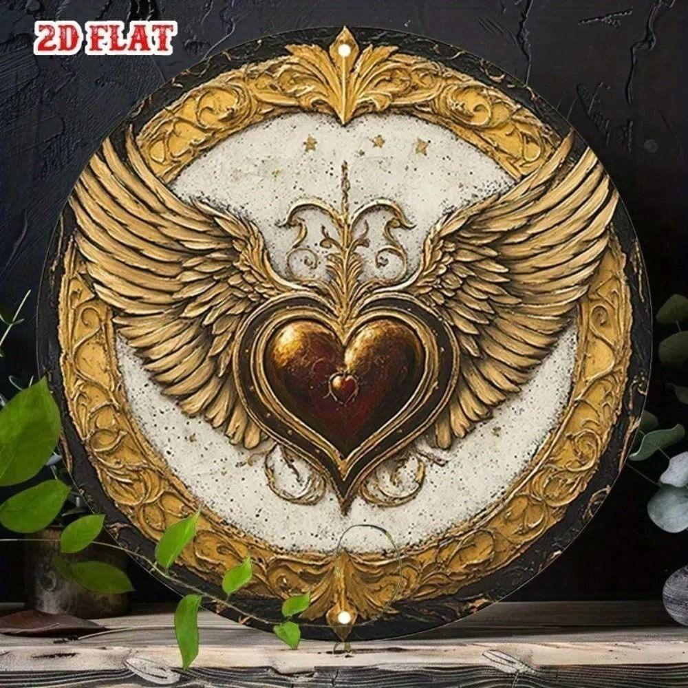 Vintage Metal Wall Art Winged Heart Poster for Cafe Home Decor