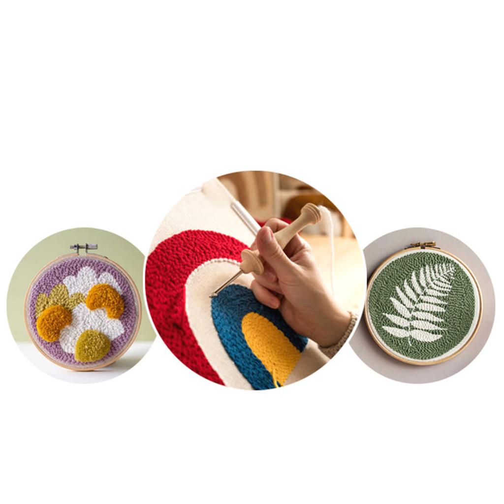 Flower Punching Needle Embroidery Set with Pattern Instruction Hoop Yarn Needle for Adult Beginner Punching Needle Set