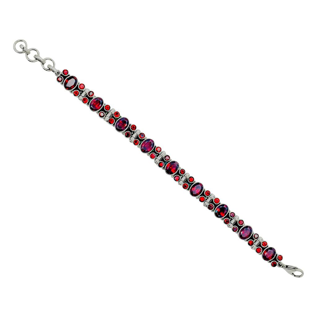 Natural Garnet Sterling Silver Bracelet: Red Gemstone Jewelry