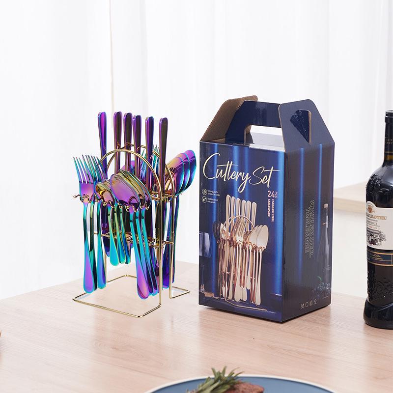 24-Piece Stainless Steel Cutlery Set: Steak Knife, Fork, Spoon & Dessert Spoon