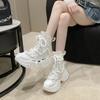 Fashion 7.5cm Fashion Women Chunky Platform Motorcycle Boots White Lace Up Thick Bottom Shoes Woman Autumn Winter Ankle Botas De Mujer