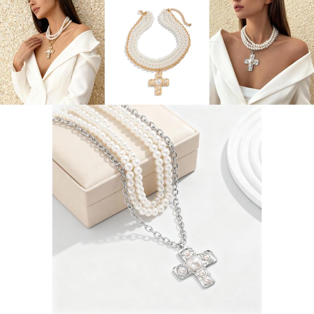 Punk Girl Cross Pendant Necklace With Geometric Alloy Design For Fashion Daily Wear
