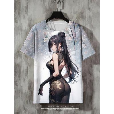 3D  Summer Japanese Anime Character Print Men's Casual T-shirt Street Trend Men's Tops Large Size Loose Short-sleeved T-shirt