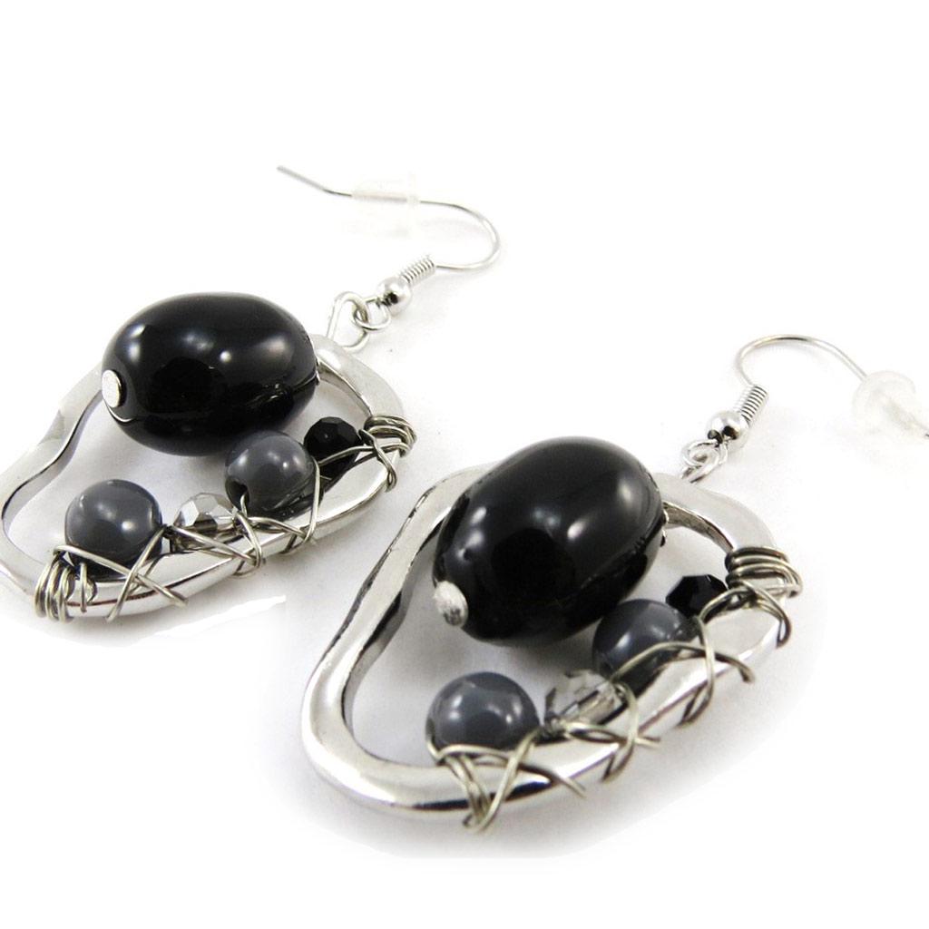 

NOA [J1839] - Дизайнерские серьги Валентина серо-черного цвета