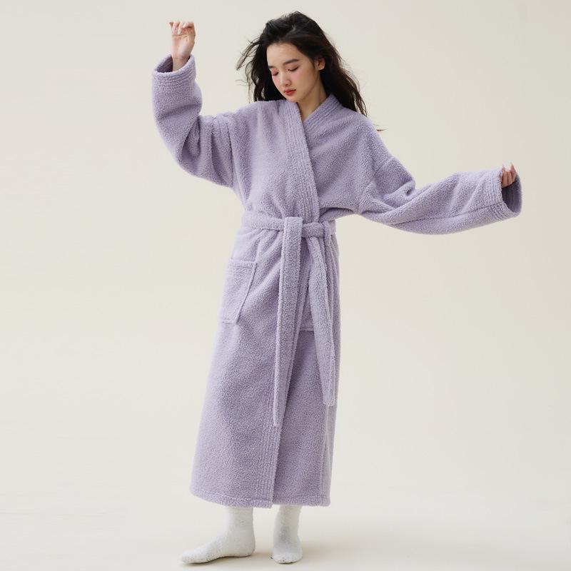 Unisex Coral Fleece Velvet Nightgown - Autumn/Winter Extended Bathrobe for Couples