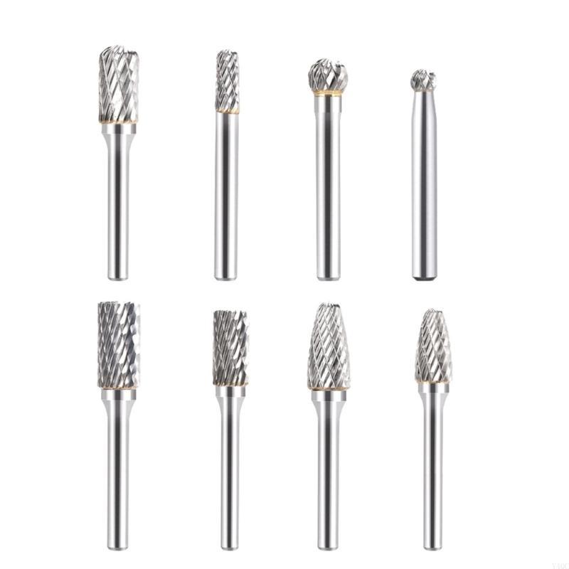 8Pcs High Hardness Carbide Burr Bits Set Rotary File for Metal Wood Plastic Engraving Grinding Deburring and Carving DIY Tools